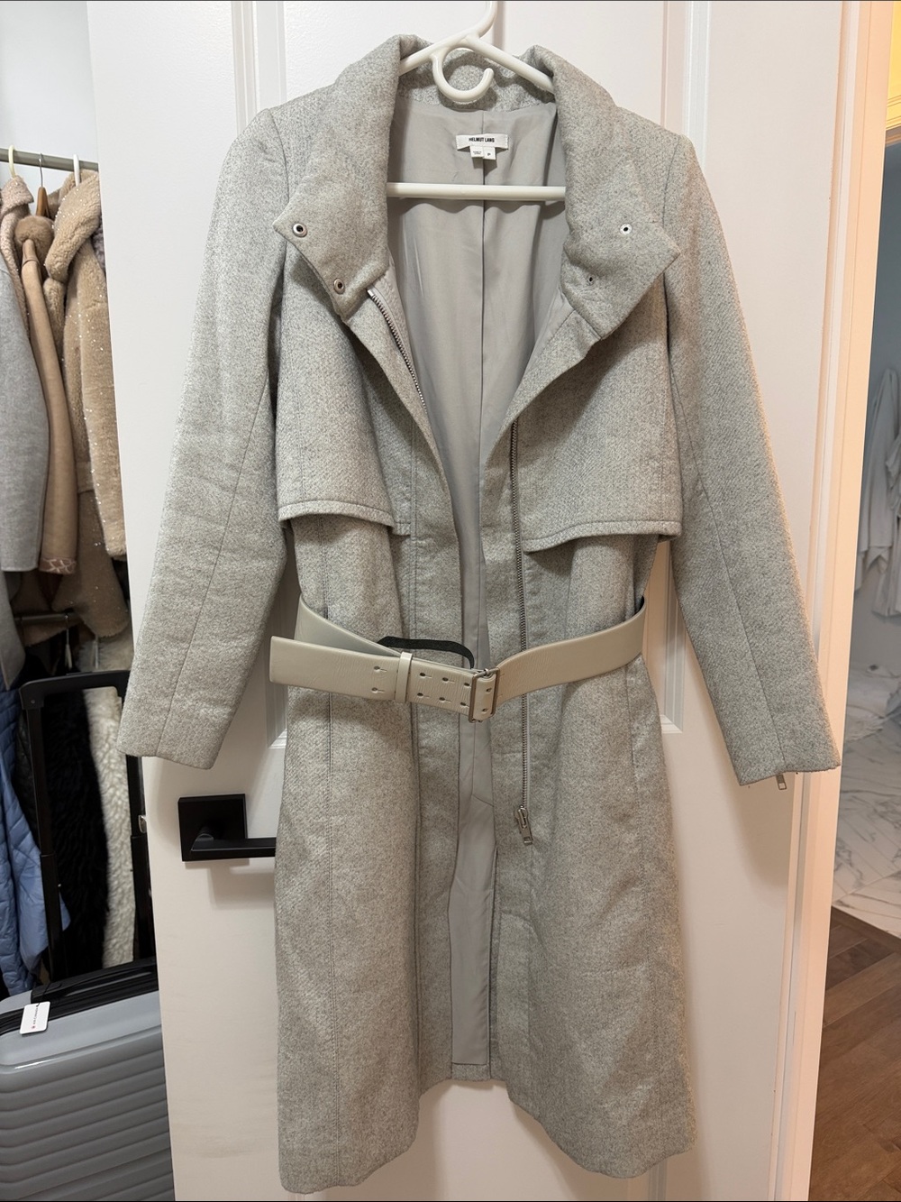 Helmut Lang Light Gray Wool-Blen Coat with Belt PS